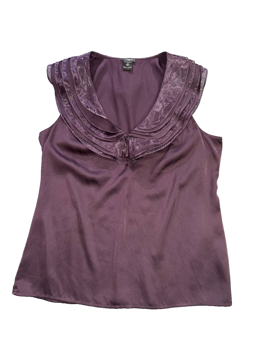 Ann Taylor Sleeveless Purple Top silk Ruffled Neckline sz 16 A010262